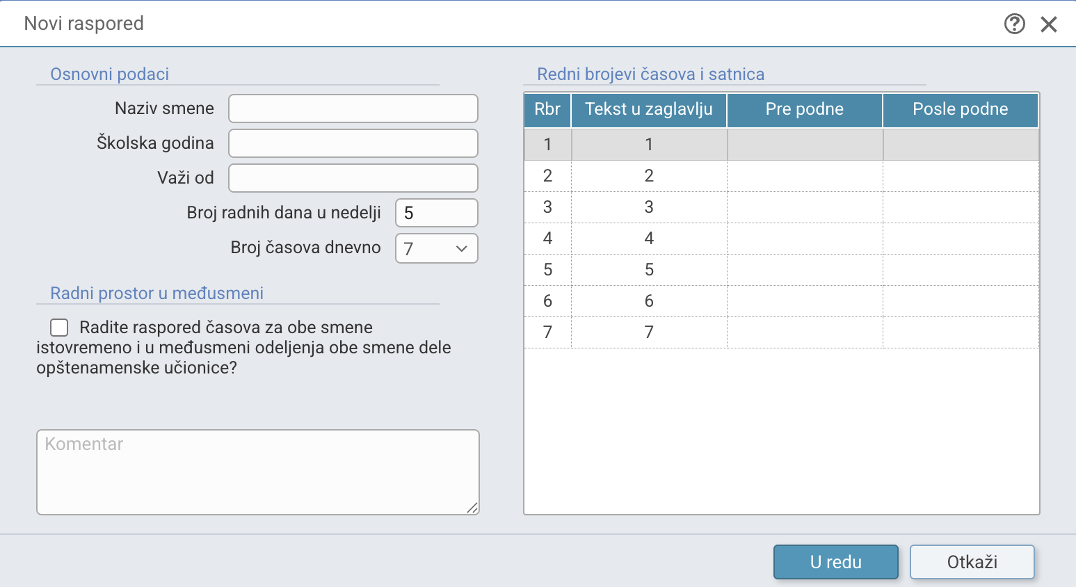 Novi raspored